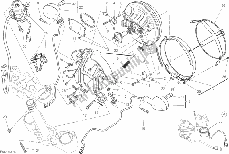 Alle onderdelen voor de Koplamp van de Ducati Scrambler Brazil Special Edition 1100 2019